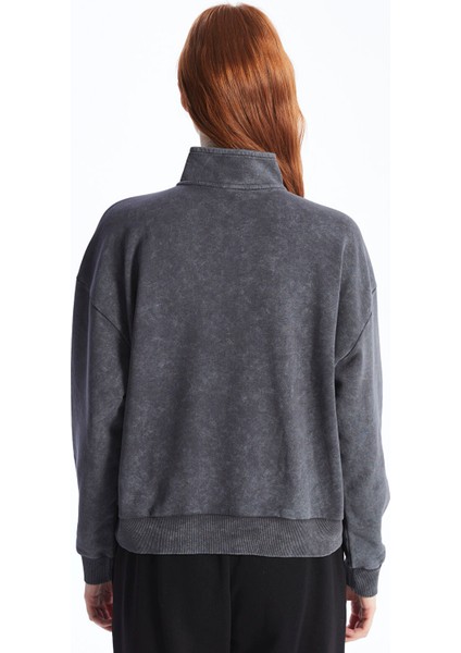 Yeni Sezon Dik Yaka Baskılı Oversize Kadın Kalın Sweatshirt indirimleri