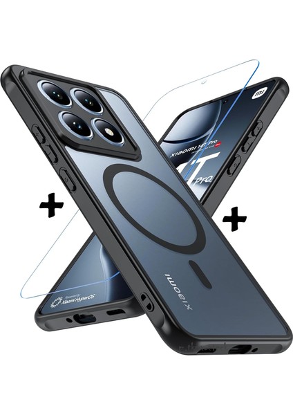 Xiaomi Mi 14T Pro Kılıf Mat Magsafe Şarj Özellikli Hassas Butonlu Yumuşak Renkli Kenarlı + Ekran Koruyucu Cam 2in1 Set