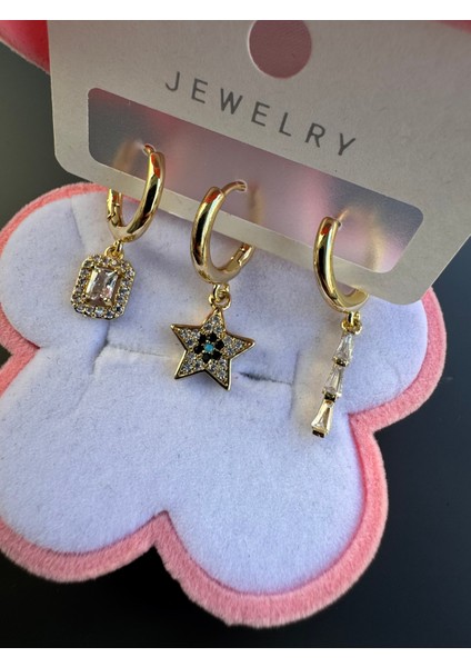 3'lü Çelik Küpe Seti modelleri