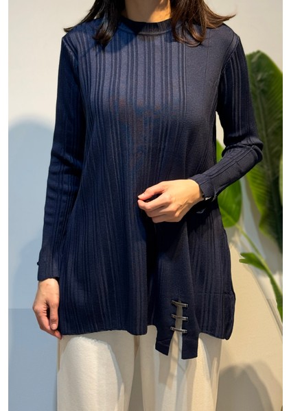 Aksesuar Detaylı Fitilli Triko Tunik 35041 Lacivert fiyatları