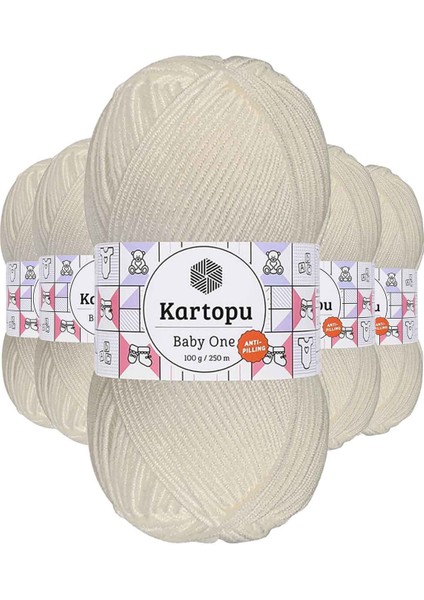5 Adet Baby One Tüylenmeyen El Örgü Ipi Yünü Kırık Beyaz K019
