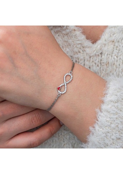 Gümüş Sonsuzluk Kırmızı Kalpli Kadın Bileklik fiyatları
