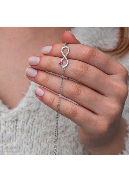 Gümüş Sonsuzluk Kırmızı Kalpli Kadın Bileklik fırsatları