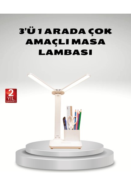 Kısılabilir LED Masa Lambası – Kalemlik ve Telefon Standlı, Göz Yormayan Işık