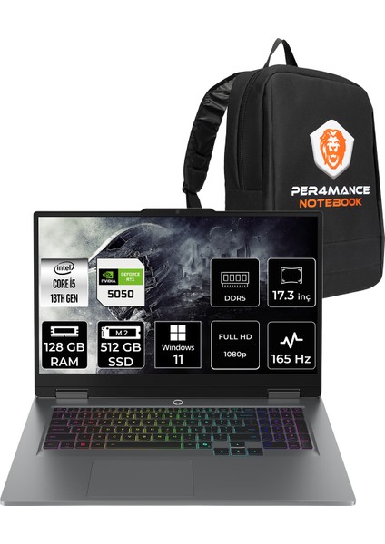 Loq Intel Core I5 13450HX 128GB 512GB SSD RTX5050/8GB 115W 17.3" Fhd 165Hz W11H Taşınabilir Bilgisayar & Per4 Çanta 83JH006BTRP416