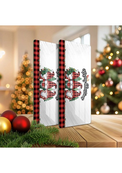 Cam Kahve Sofra Sunum Tablası 2'li Set Yılbaşı Gnome Cüce Desenli 30 x 15 cm