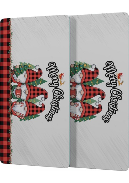 Cam Kahve Sofra Sunum Tablası 2'li Set Yılbaşı Gnome Cüce Desenli 30 x 15 cm modelleri