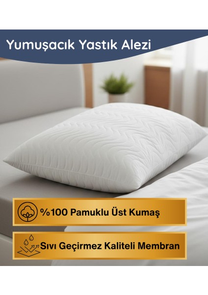 Premium %100 Pamuk Yüzeyli 2'li Sıvı, Ter Geçirmez, Ses Yapmaz, Yastık Koruyucu Yastık Alezi