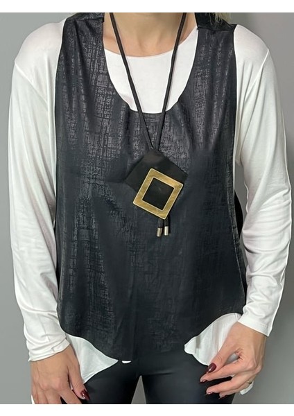 Kadın Siyah Deri Yelekli Kolye Dahil Üçlü Takım indirimleri