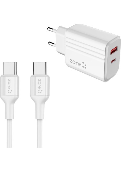 ​tekno Grup Zore Play Serisi PL07 Type-C To Type-C 2in1 Pd Seyahat Şarj Aleti 20W - Beyaz