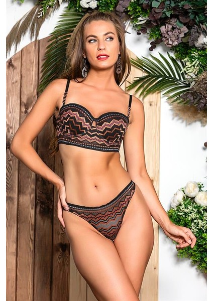 Straplez Bralet Sütyen, String Takım Siyah (BRF31892)