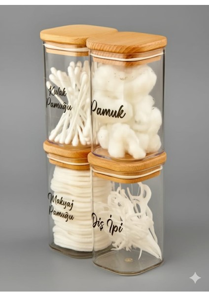 EBA Home 4'lü Ahşap Kapaklı Akrilik Diş Ipi & Kulak Pamuğu & Pamuk & Makyaj Pamuğu Banyo Seti fiyatları