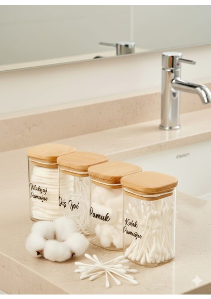 EBA Home 4'lü Ahşap Kapaklı Akrilik Diş Ipi & Kulak Pamuğu & Pamuk & Makyaj Pamuğu Banyo Seti modelleri