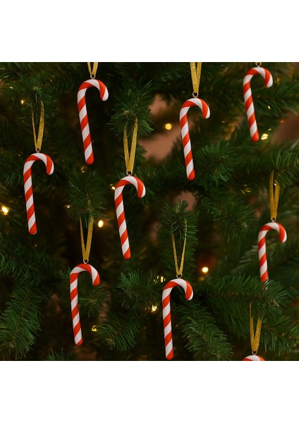 10’lu Kırmızı Beyaz Baston Şeker Yılbaşı Ağacı Süsü – Dekoratif Noel Yeni Yıl Ağaç Süsleme Seti
