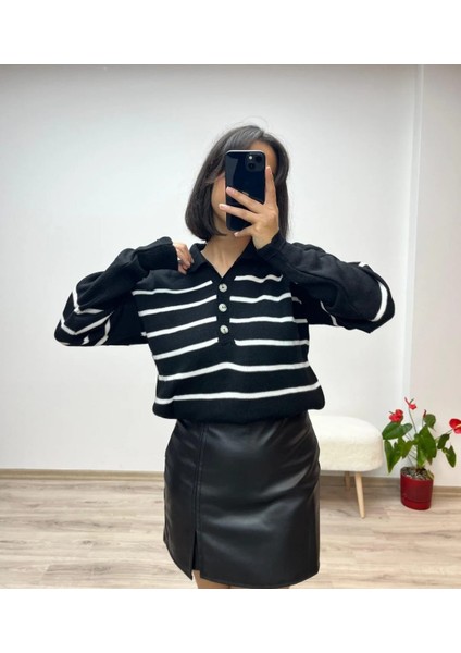 Polo Yaka Basic Çizgili Kazak