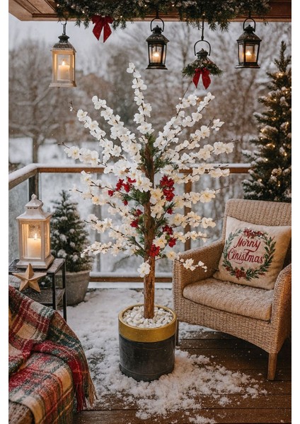 Yapay Ağaç Bahardalı ve Kokina Dalları Lux Metal Saksı Dahil