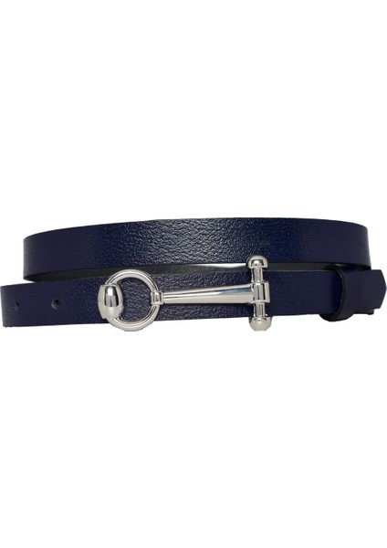Deri, Gümüş Tokalı Ince 2 cm Lacivert Kadın Kemeri; Elbise Kemeri, Pantolon Kemeri_anht