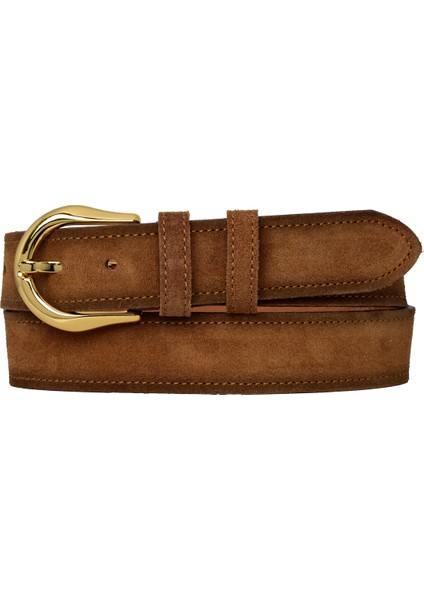 %100 Hakiki Deri, Gold Tokalı 4 cm Süet Sütlü Kahverengi Kadın Kemeri; Kot, Spor Kemer=süet.70.sütka