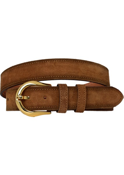 %100 Hakiki Deri, Gold Tokalı 4 cm Süet Sütlü Kahverengi Kadın Kemeri; Kot, Spor Kemer=süet.70.sütka
