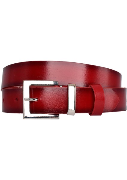 %100 Hakiki Deri, Gümüş Takım Tokalı 3 cm Kırmızı Kadın Kemeri; Elbise, Pantolon Kemeri=3cm-Kdn-48