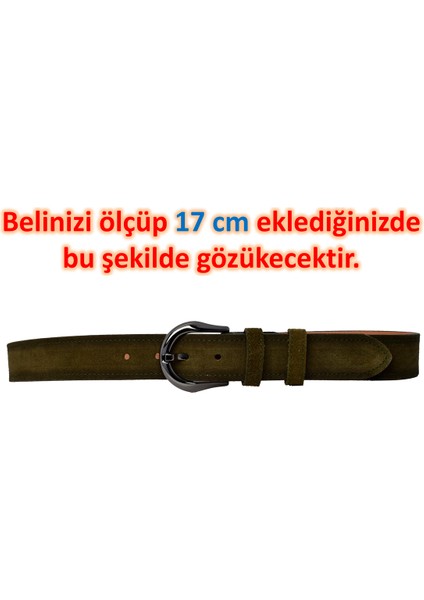 %100 Hakiki Deri, Nikel Tokalı 4 cm Süet Askeri Yeşil Kadın Kemeri; Kot, Spor Kemer=süet.70.nik.asky