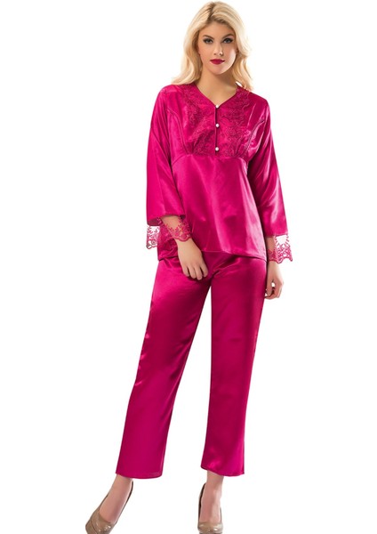 Fuşya Saten Pijama Takımı - 1595
