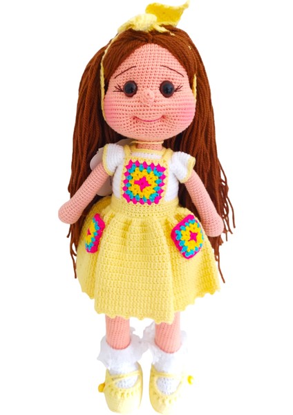 El Yapımı Sarı Elbilseli Motif Bebek