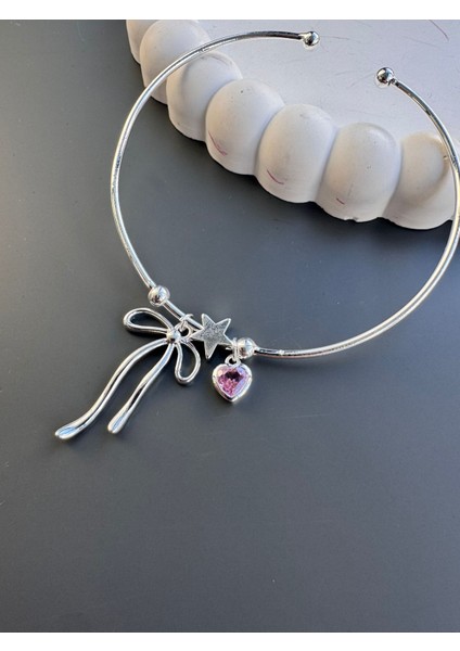 Pembe Fiyonklu Çelik Bileklik