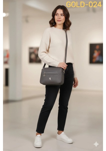 Kadın Deri 3 Bölmeli El ve Omuz Çantası