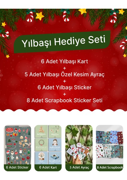 Yılbaşı Seti-2(6 Adet Kart-Sticker- 5 Adet Ayraç-8 Adet Scrapbook)