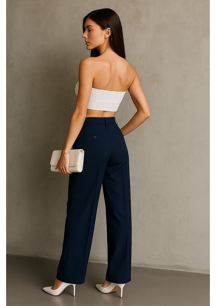 Kadın Siyah Çift Pileli Yüksek Bel Palazzo Kumaş Pantolon | Şık Ofis ve Günlük Kombinler Için modelleri