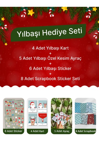 Yılbaşı Seti-2(6 Adet Sticker- 4 Adet Kart - 5 Adet Ayraç-8 Adet Scrapbook)