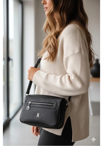 Kadın Deri 3 Bölmeli El ve Omuz Çantası