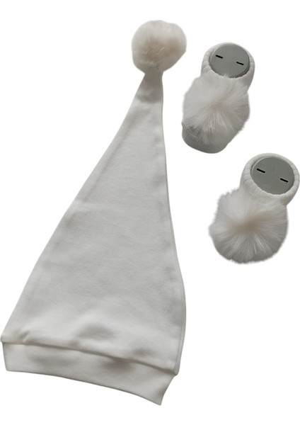 Hoşgeldin Bebek, Yenidoğan Unisex Bebek, Beyaz Şapka Ponpon Çorap Hediye Seti fırsatları
