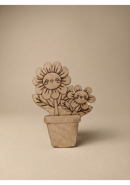 10'lu Set Ahşap Boyama Objesi Gülen Çiçekler Saksı - Çocuk Okul Öncesi ve Sınıf Içi Etkinlik Materyali