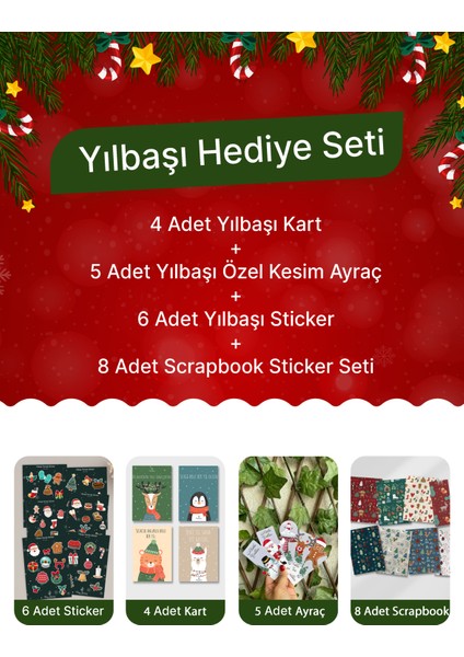 Yılbaşı Seti-2(6 Adet Sticker- 4 Adet Kart - 5 Adet Ayraç-8 Adet Scrapbook)