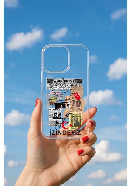 iPhone 17 Air Uyumlu Soyulmayan Atatürk Karma Kolaj Baskılı Şeffaf Yumuşak Kılıf