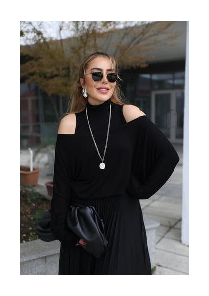 Kadın Triko Plise ve Tül Detay Iki Parça Elbise