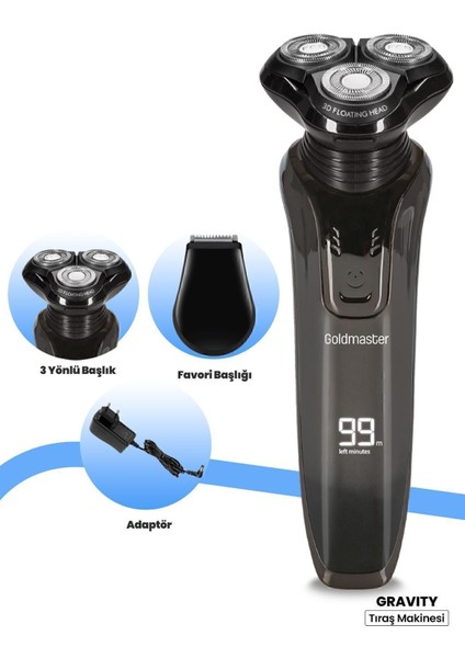 Gravity LED Ekranlı 2in1 Su Geçirmez Esnek Oynar Başlıklı Tıraş Makinesi