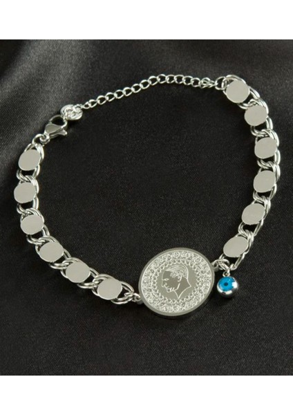Kadın Arpa Zincirli Çeyrekli Çelik Bileklik