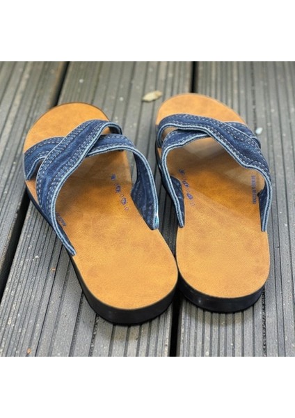 Kot Kumaş Çapraz Bantlı Erkek Terlik – Yumuşak Deri Taban fiyatları