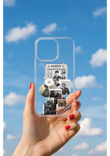 iPhone 16 Pro Uyumlu Soyulmayan Gazete Kolaj Baskılı Şeffaf Yumuşak Kılıf