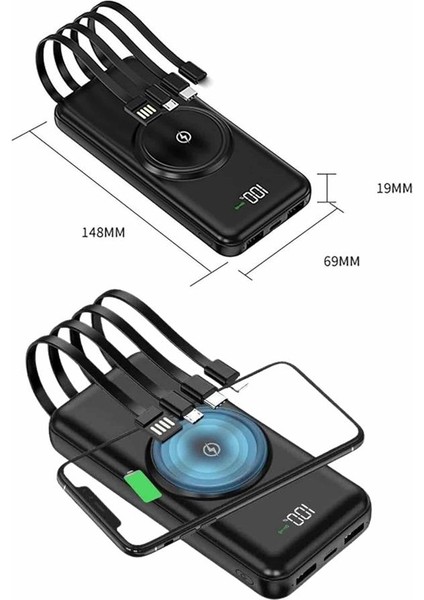 Wireless Powerbank 10000 Mah LED Ekranlı Dahili Kablolu Hızlı Şarj indirimleri