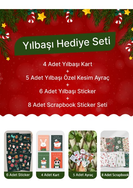Yılbaşı Seti-2(6 Adet Sticker- 4 Adet Kart - 5 Adet Ayraç-8 Adet Scrapbook)