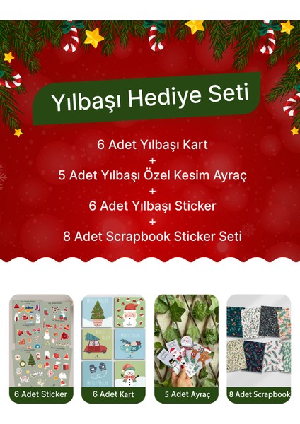 Yılbaşı Seti-2(6 Adet Kart-Sticker- 5 Adet Ayraç-8 Adet Scrapbook)