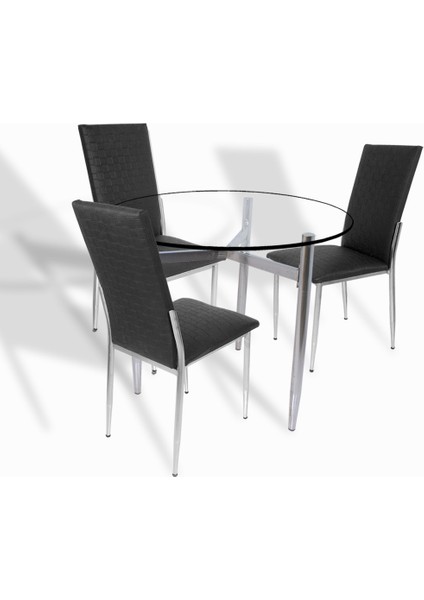 Venedik Cam - Gözde Midi Masa Takımı -Siyah Deri