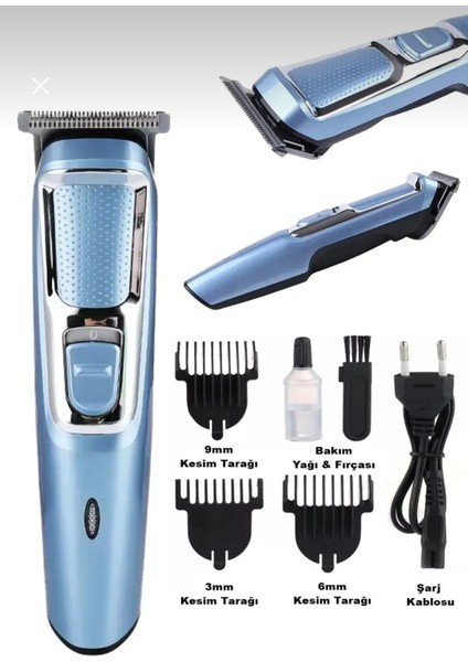 Şarjlı Mavi Saç ve Sakal Tıraş Makinesi Profesyonel Kullanım