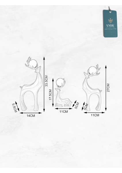 3'lü Dekoratif Geyik Biblo Seti