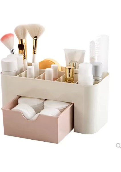 Dekoratif Masa Üstü Organizer Makyaj Manikür Aletleri Kalemlik Fırçalık Çok Amaçlı Organizer Pembe