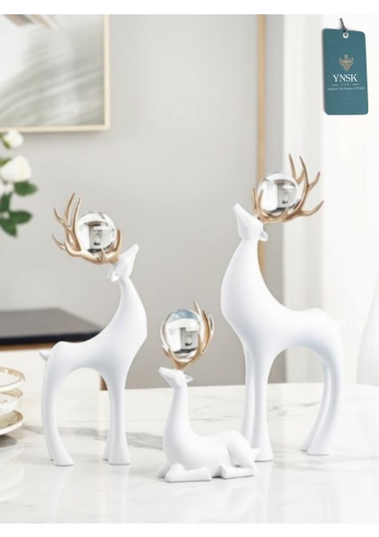 3'lü Dekoratif Geyik Biblo Seti